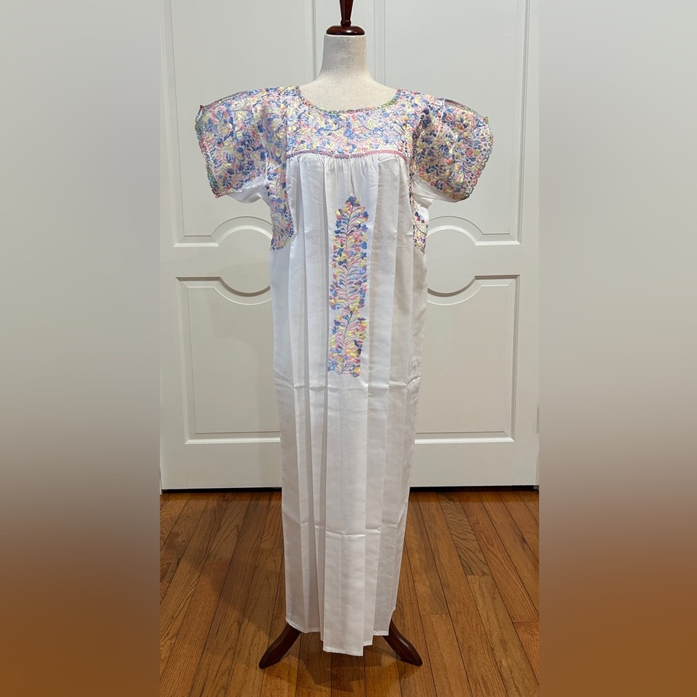 XL San Antonino Maxi Dress,Oax,Mexican dress Hand Embroidered with Silk threads.